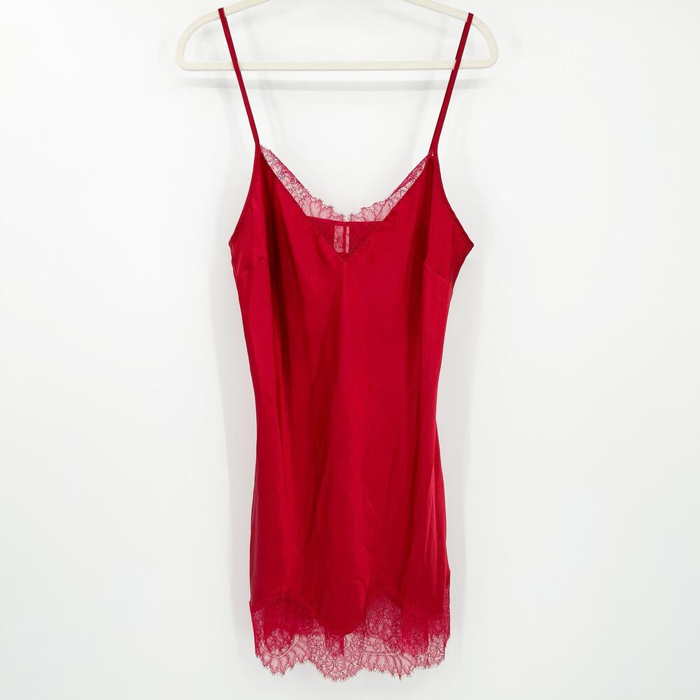 Victoria's Secret Women Red Lace Satin Coquette Y2K Babydoll Slip‎ Dress L